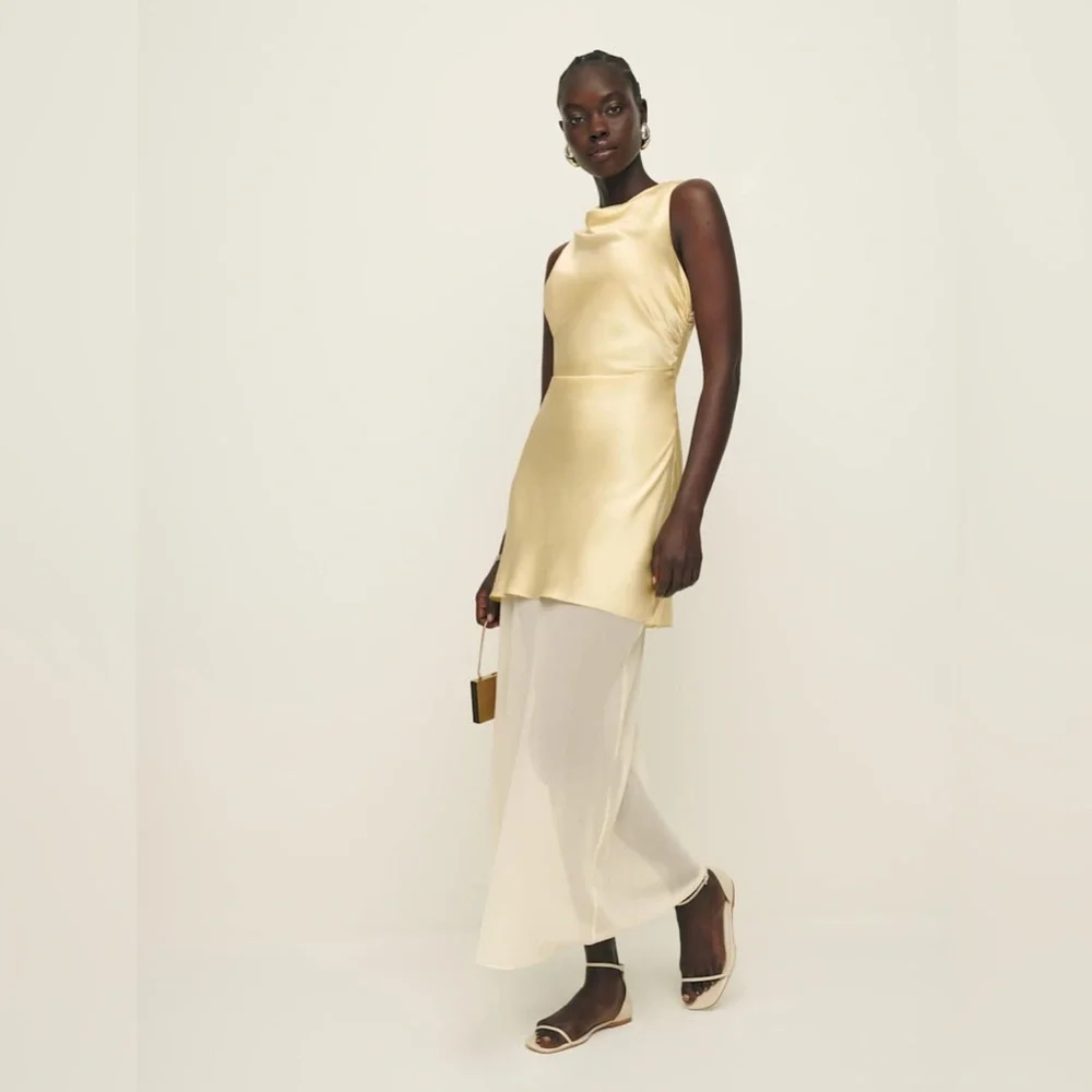 Reformation Logan Silk Dress in Blonde - Picture 6 of 14